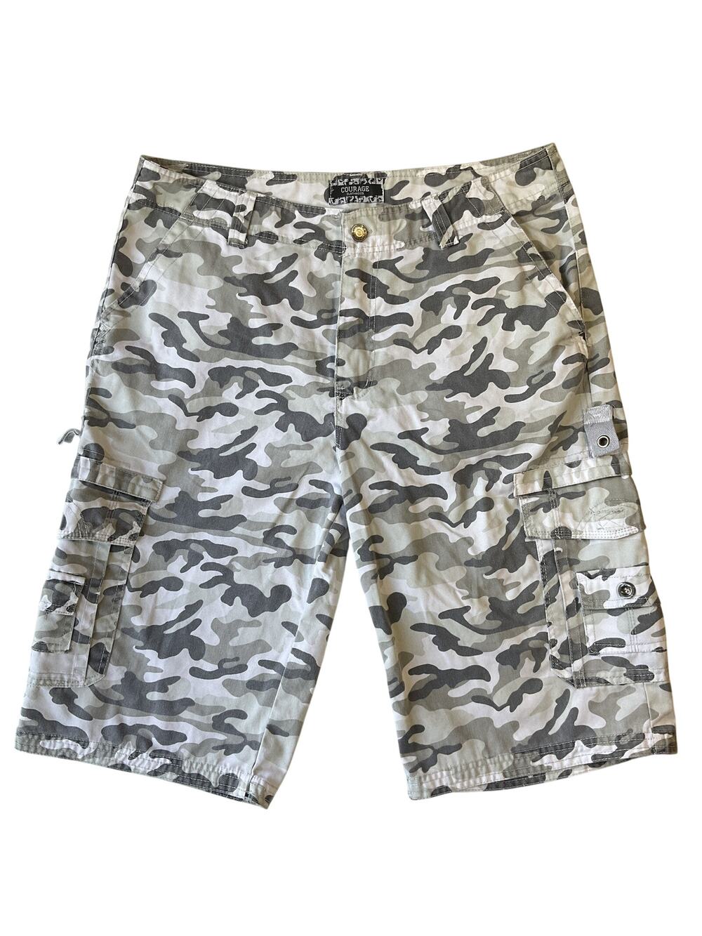 Courage Clothing Men Shorts 38 Gray Cargo Camouflage Button 13" Inseam Outdoor